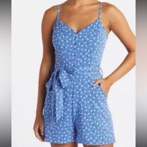 41HAWTHORN Women Scallop Neckline Blue Polka Dots Print Summer Romper | LP